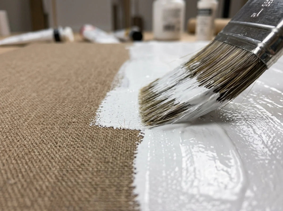 Preparazione della tela — applicazione del gesso bianco