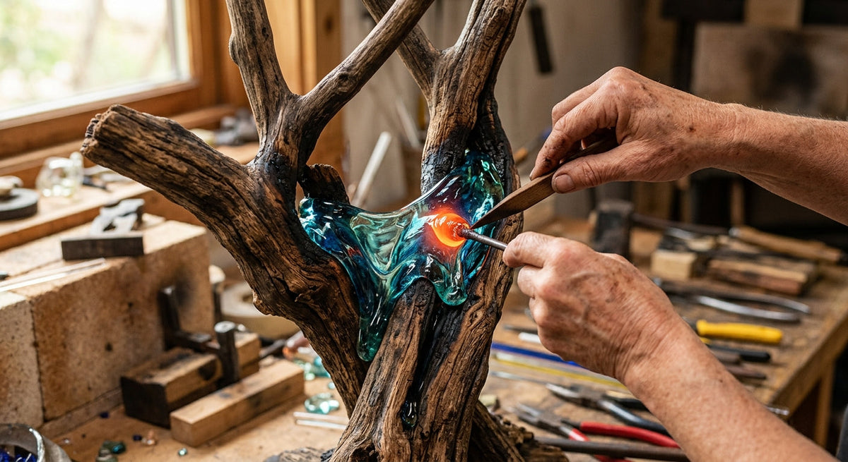 Kunstobjekte aus geschmolzenem Glas und Holz von Slagerman und Fishman