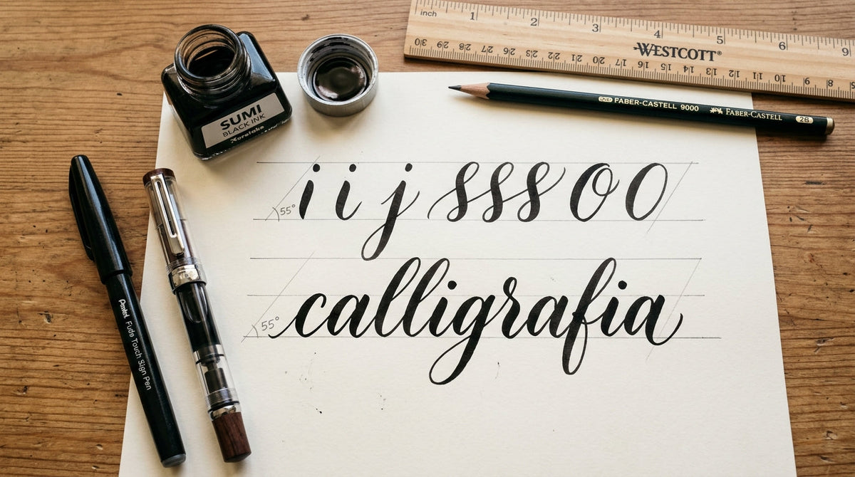 Pera, tinta i papir za vježbanje kaligrafije
