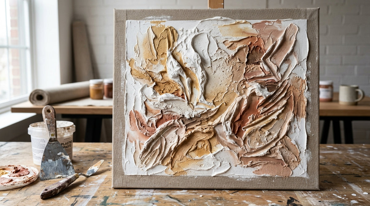 Opera di plaster art con superficie 3D in rilievo