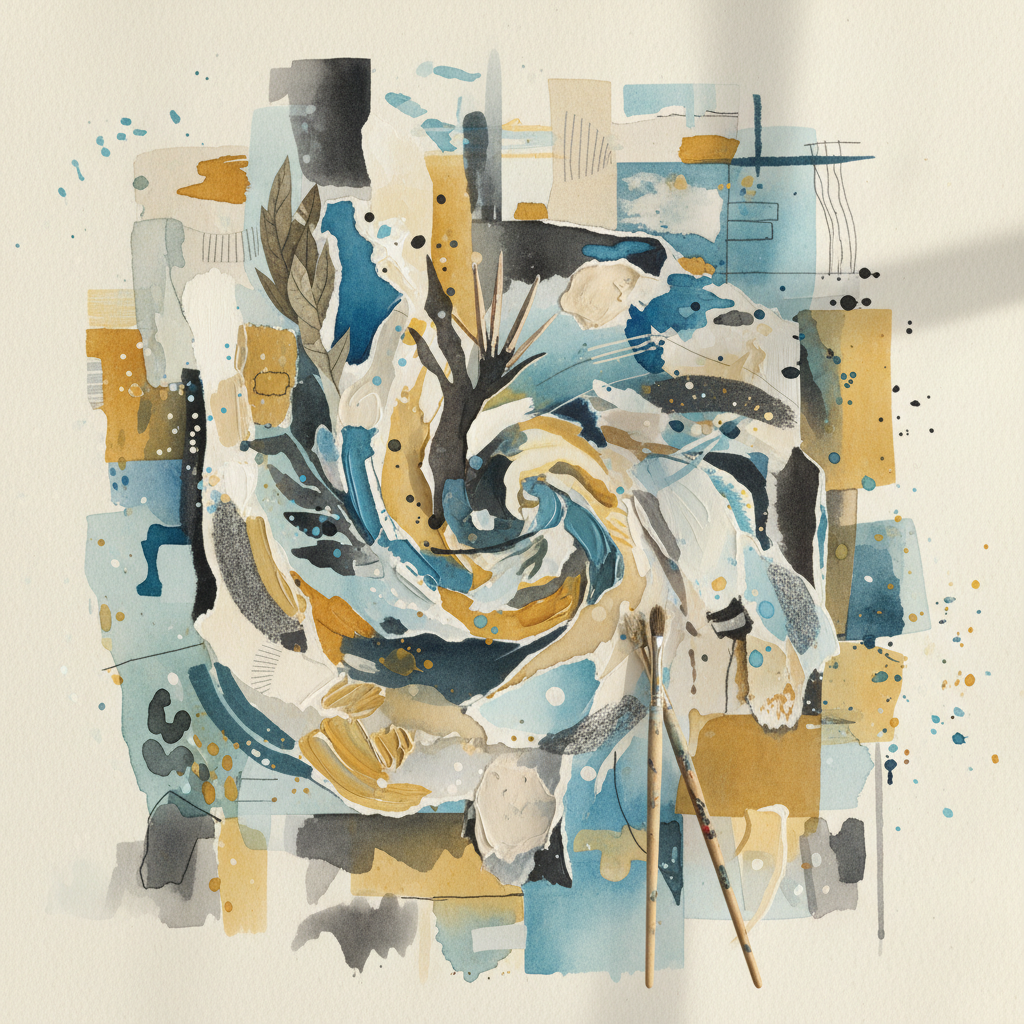 mixed media collage with paint and paper