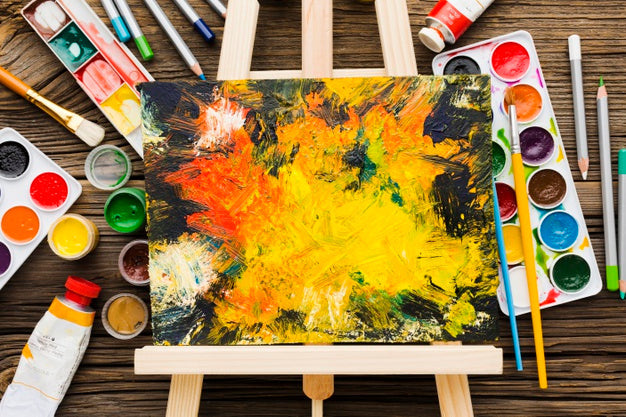 Kombination von Öl- und Acrylfarben — gemischte Farben auf der Palette