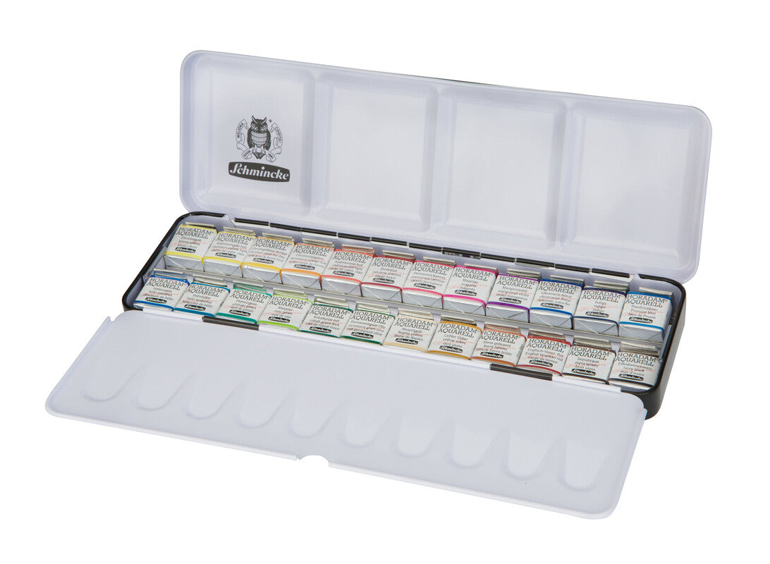Colori ad acquerello Schmincke HORADAM in scatola di metallo, 24 x 1/2 godet