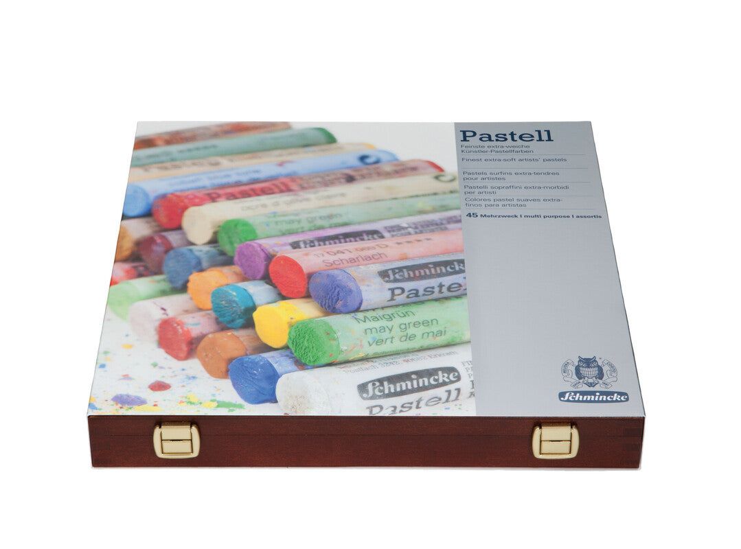 Schmincke scatola in legno con 45 pastelli, tonalità assortite