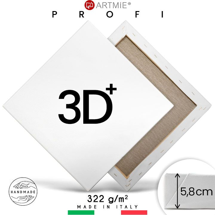 Tela 3D+ per pittura con telaio PROFI — cotone 370 g/m² su telaio in abete profondo 5,8 cm