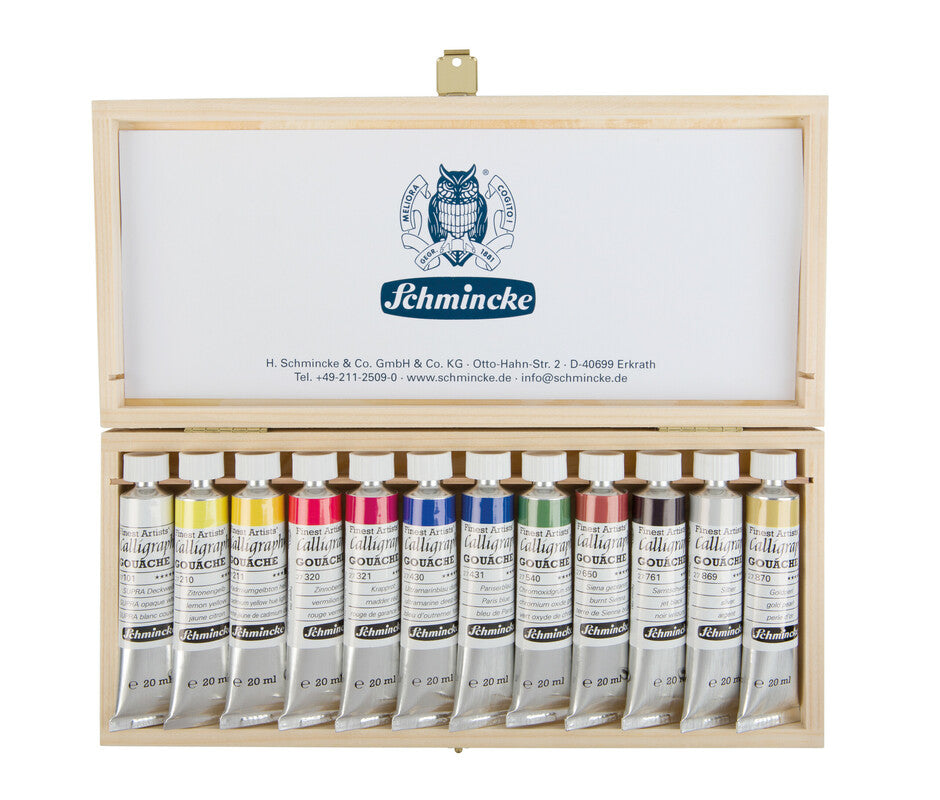 Set in legno di colori a guazzo Schmincke Calligraphy Gouache, 12 x 20 ml