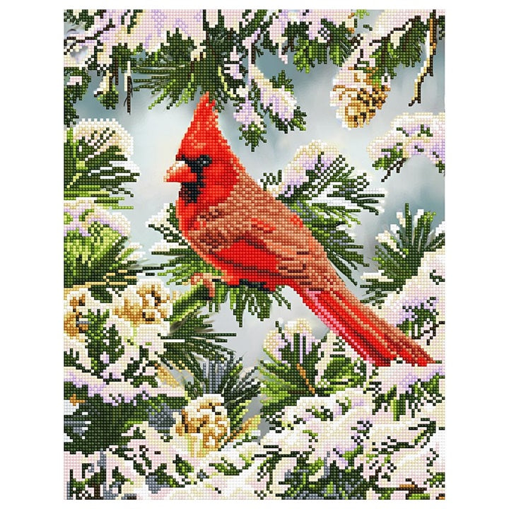 Set di perline Diamond Painting - Cardinale rosso in inverno 35,5 x 45,5