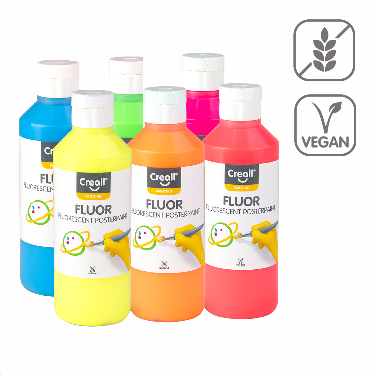 Creall set di tempere Fluor, 6 × 250 ml, colori assortiti