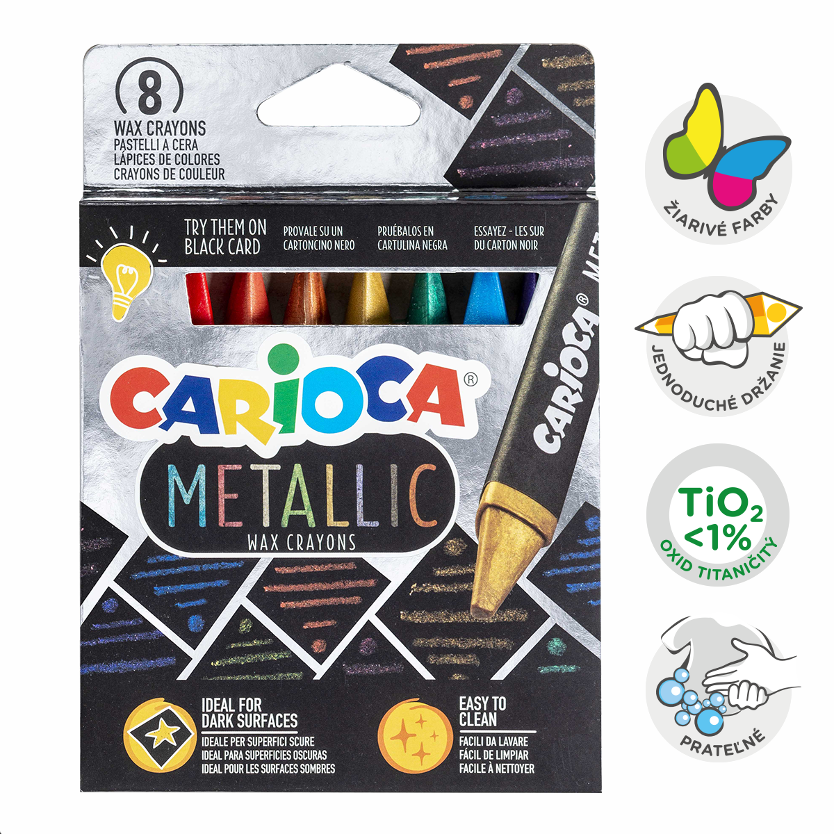 Pastelli a cera triangolari Carioca Metallic, 8 pz