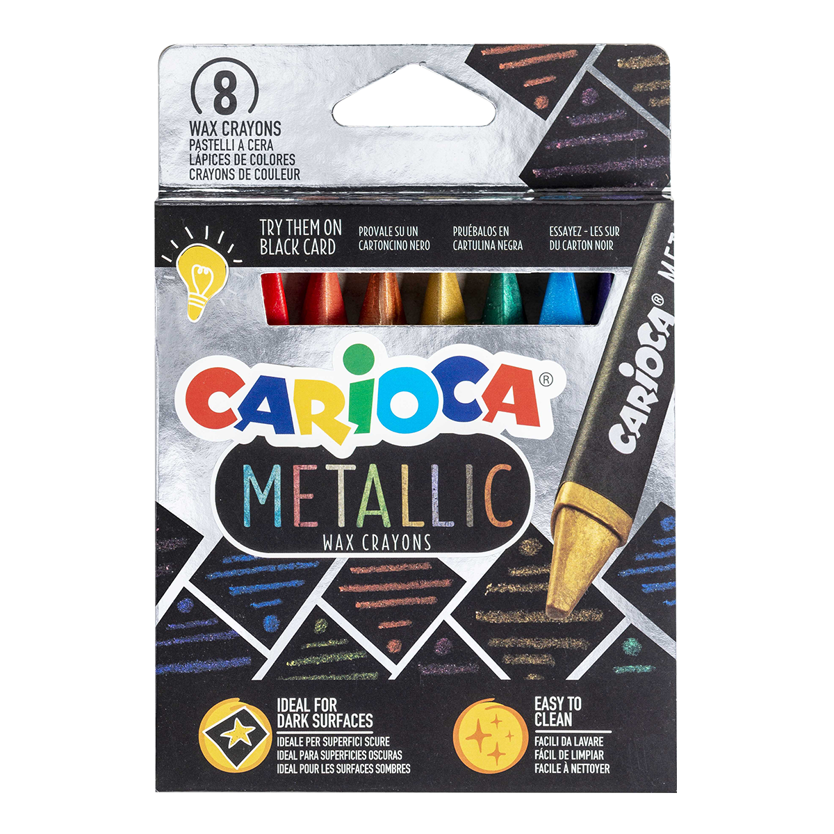 Pastelli a cera triangolari Carioca Metallic, 8 pz