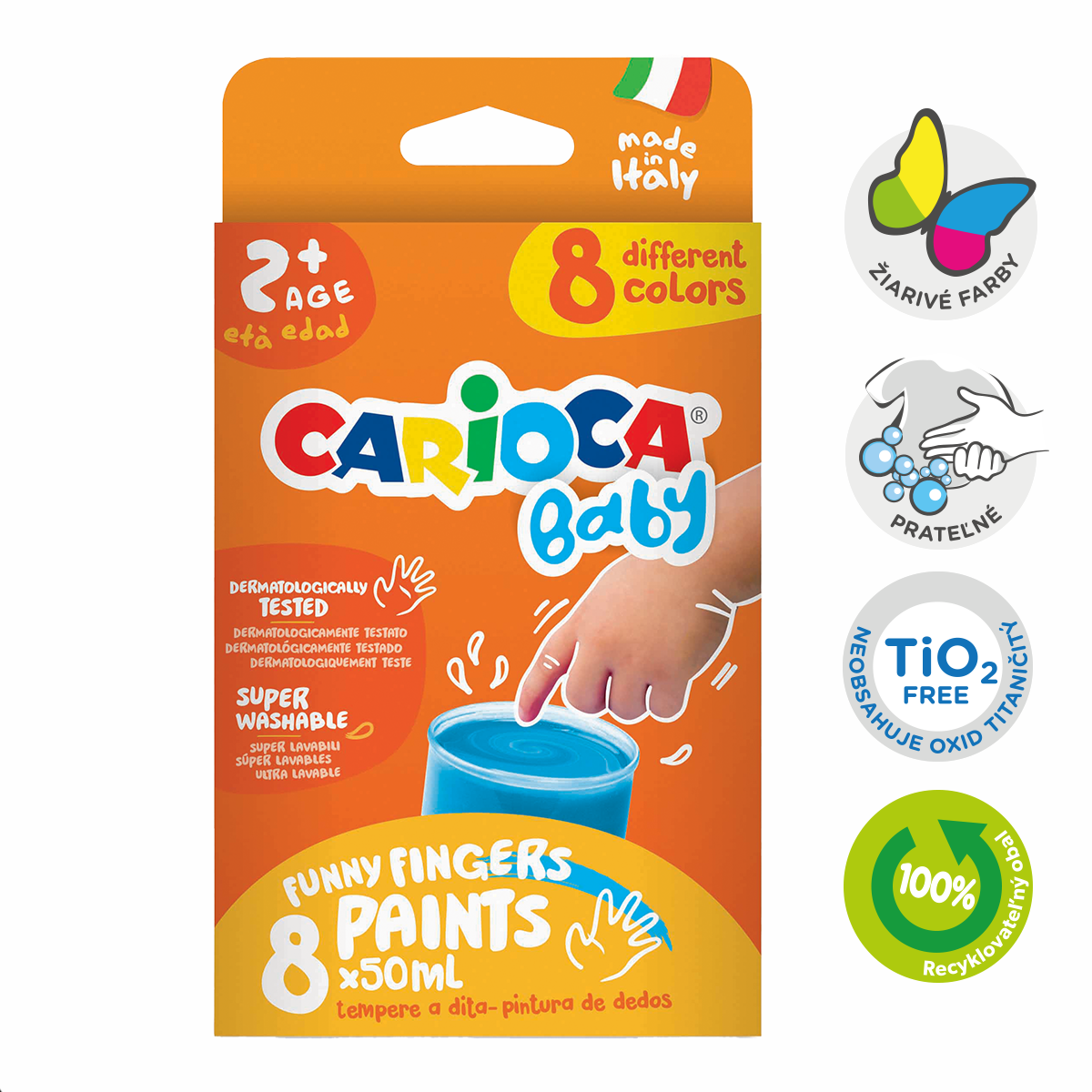Colori a dita Carioca Baby 2+, 8 × 50 ml