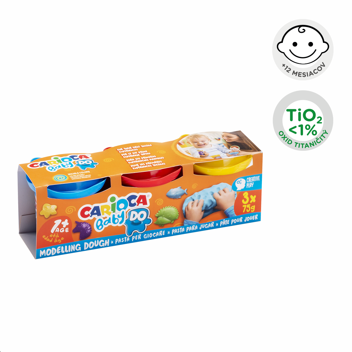 Pasta modellabile Carioca Baby Do 1+, 3 × 75 g, colori assortiti