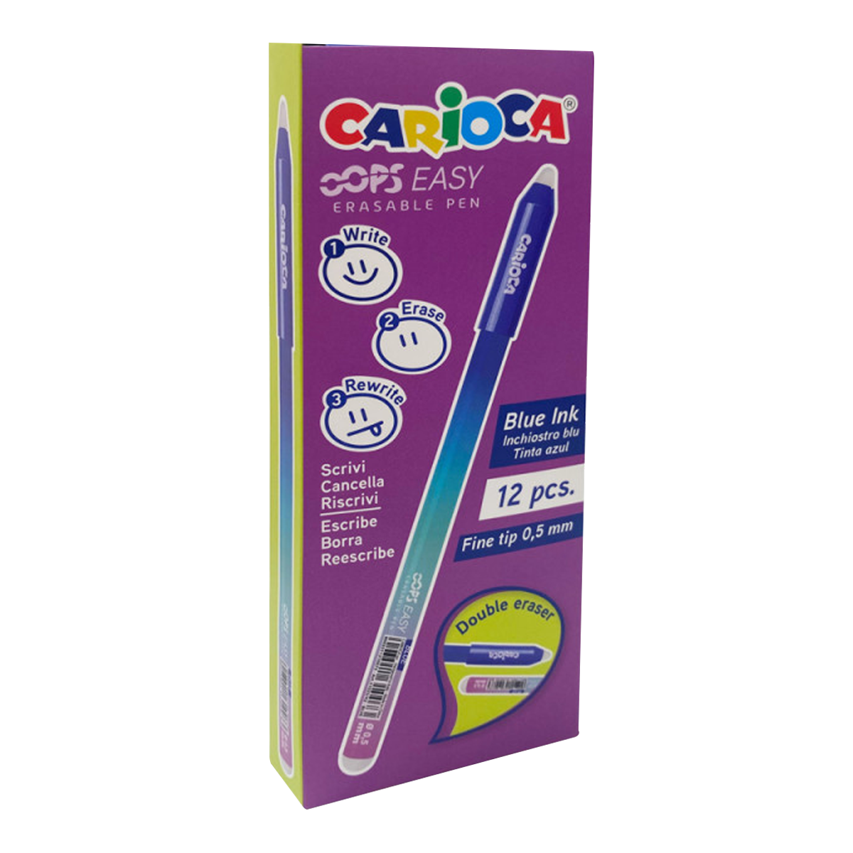 Penna cancellabile Carioca Oops Easy, inchiostro blu, confezione da 12 pz