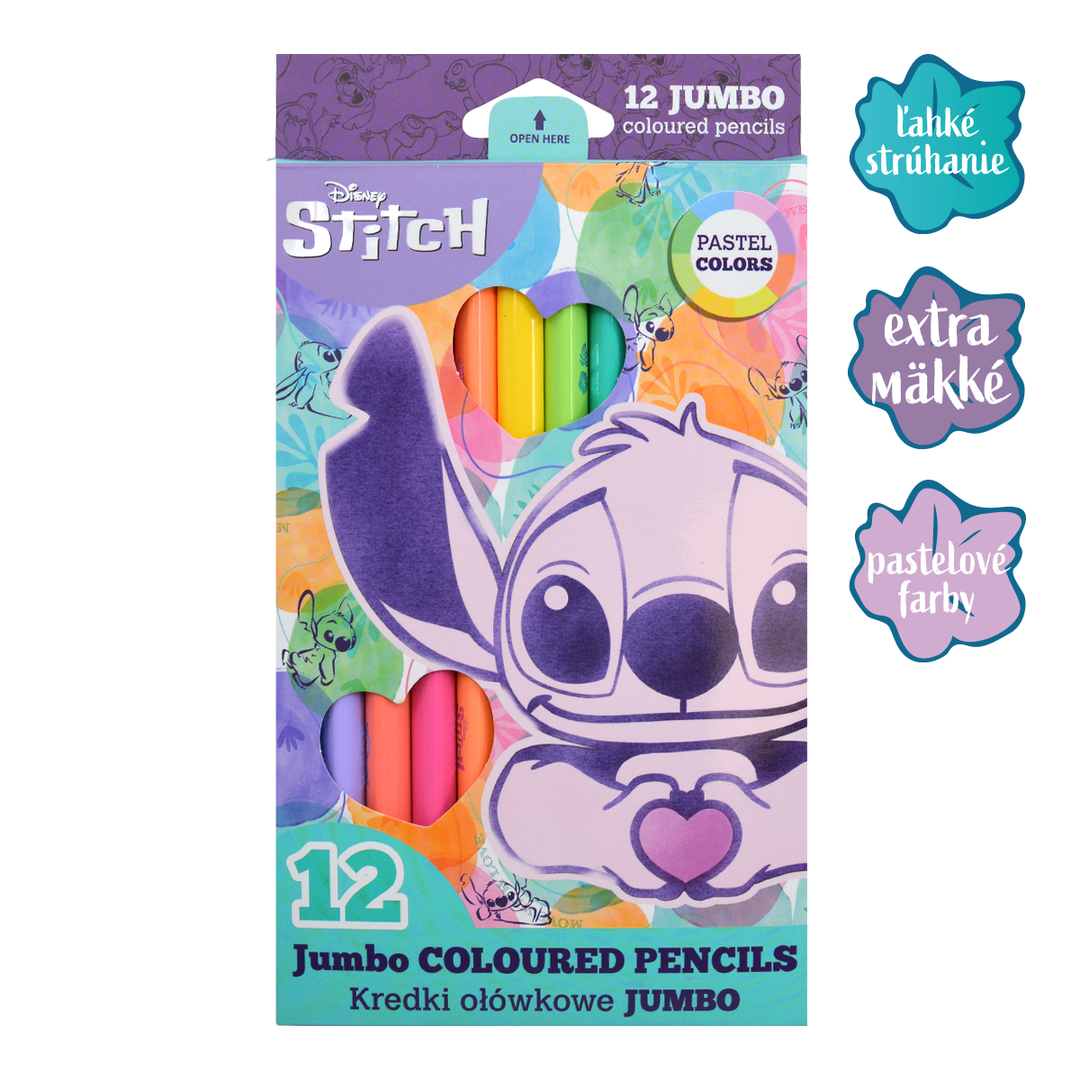 Matite colorate triangolari Colorino JUMBO Stitch Pastel, 12 colori pastello