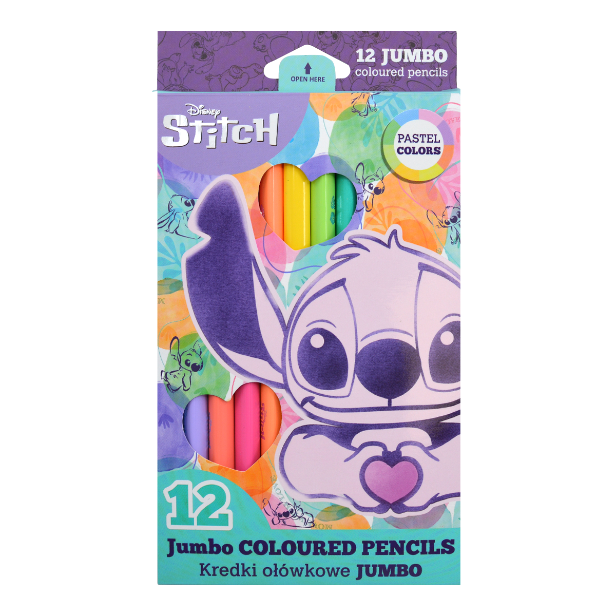 Matite colorate triangolari Colorino JUMBO Stitch Pastel, 12 colori pastello