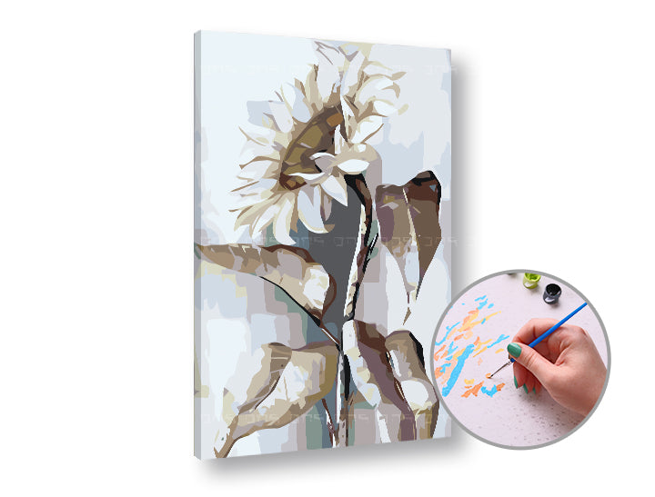 Pittura per numeri - GIRASOLE BIANCO - Difficoltà bassa – senza cornice