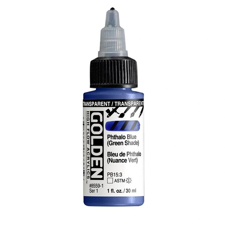 GOLDEN Vernice acrilica ad alto flusso 30 ml – 8559 Ftalok trasparente. Blu (tonalità verde)