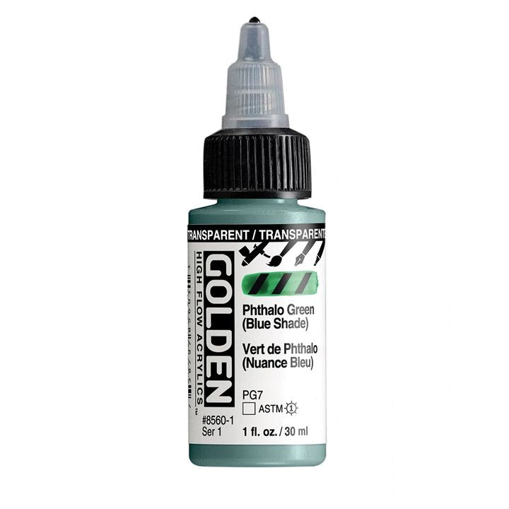 GOLDEN Vernice acrilica ad alto flusso 30 ml – 8560 Ftalok trasparente. Verde (tonalità blu)