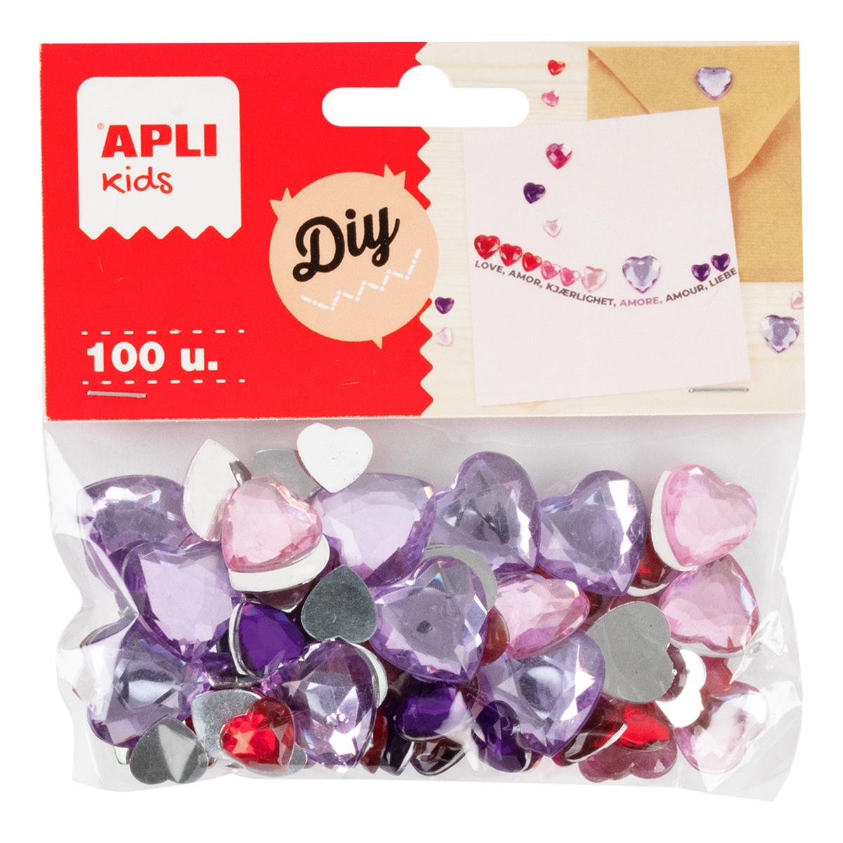 APLI strass acrilici decorativi 100 pz, mix di dimensioni e colori – cuori