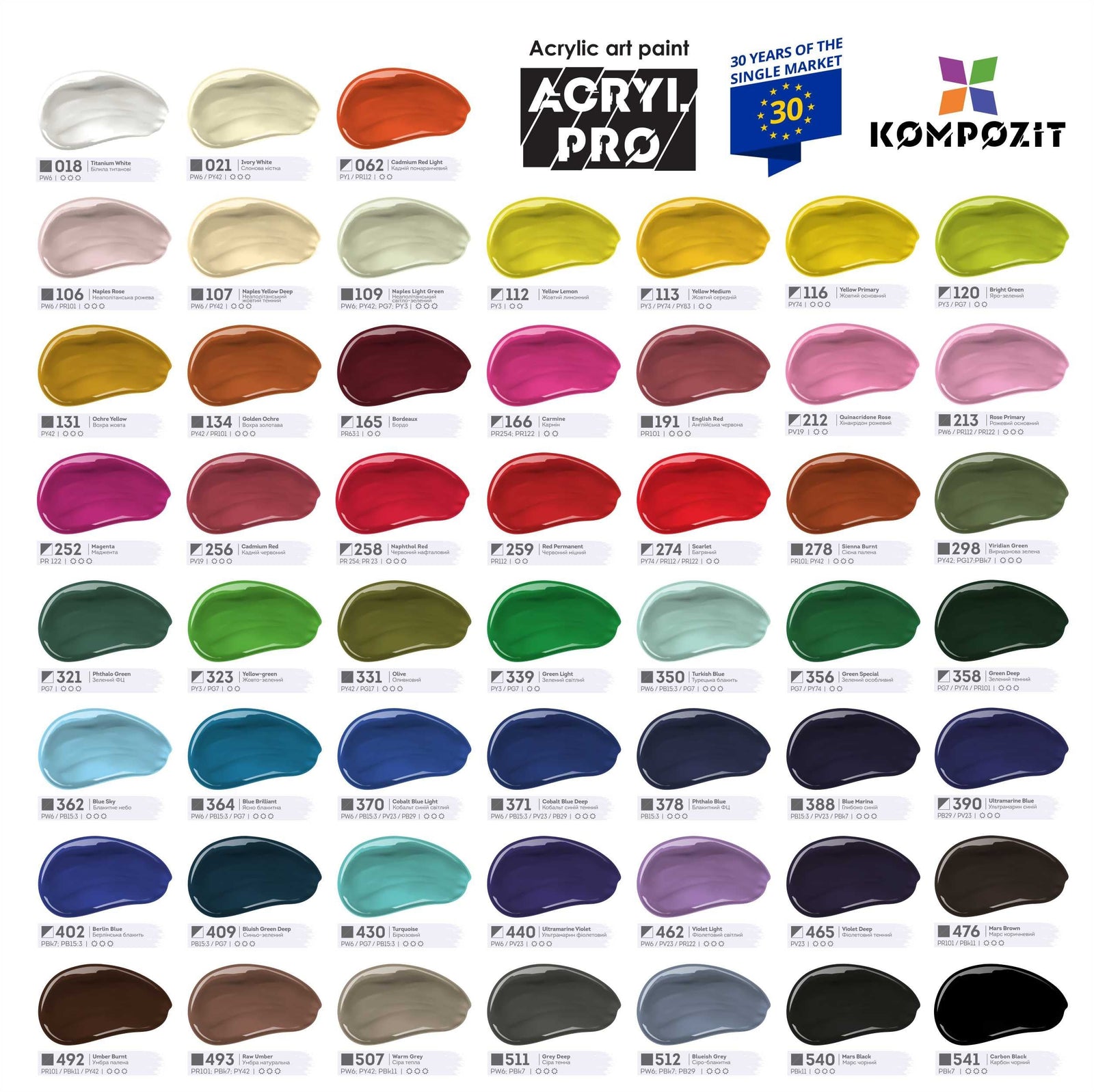 Set di colori acrilici Kompozit ACRYL PRO BOX 73 x 75 ml