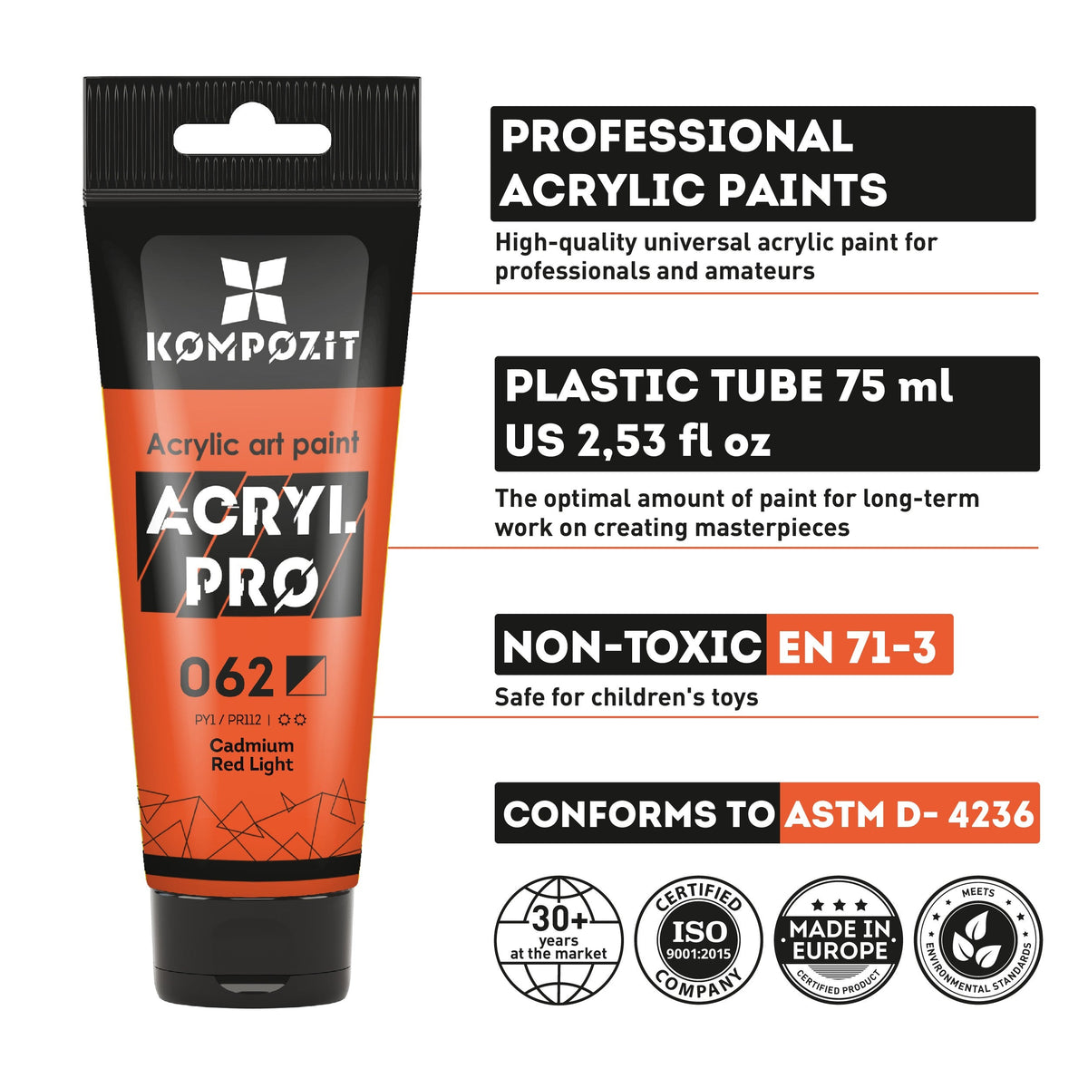 Set di colori acrilici Kompozit ACRYL PRO BOX 73 x 75 ml