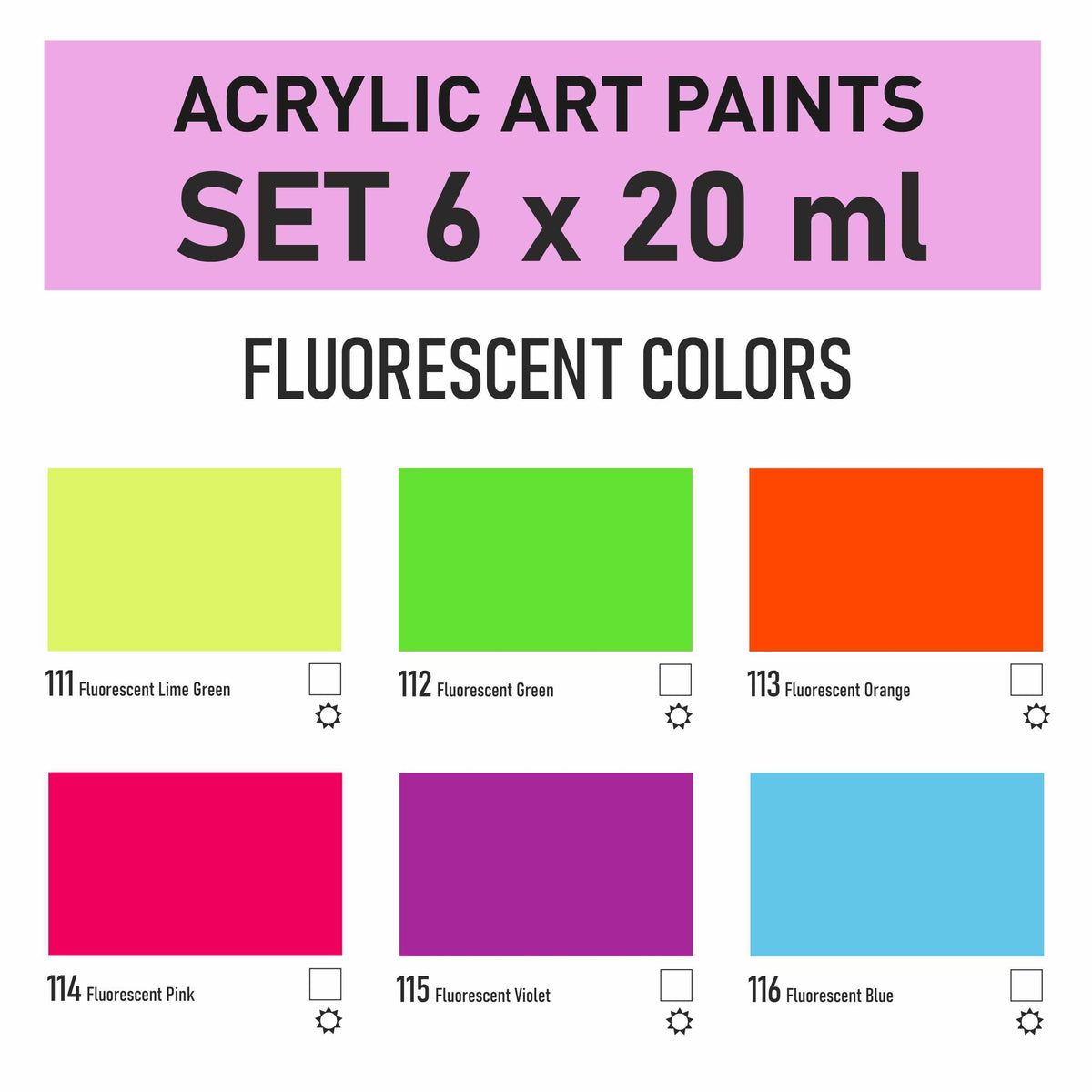 Set di colori acrilici Kompozit STANDART Fluorescent 6 x 20 ml