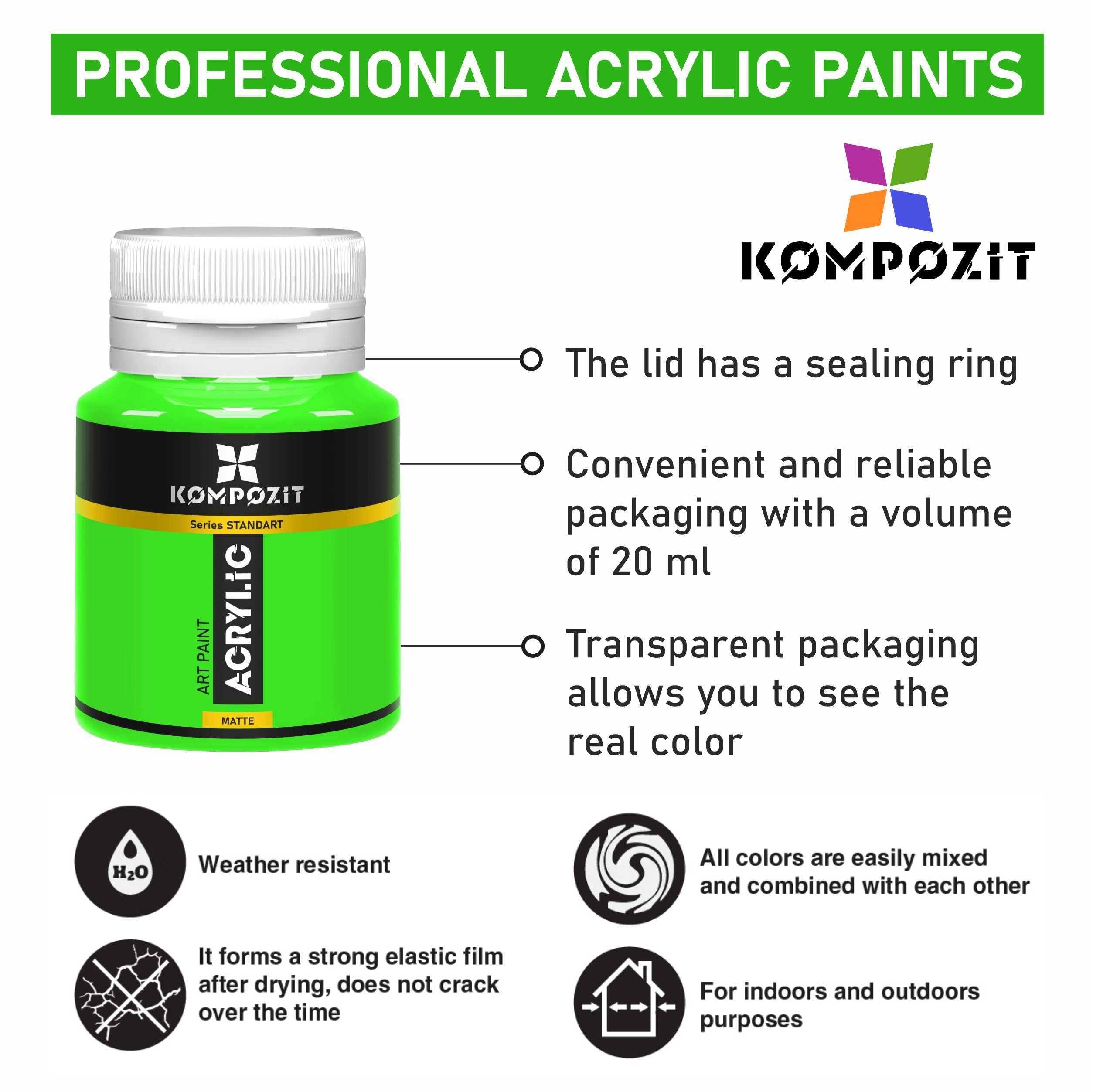 Set di colori acrilici Kompozit STANDART Fluorescent 6 x 20 ml