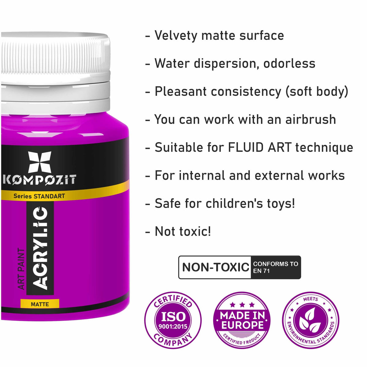 Set di colori acrilici Kompozit STANDART Fluorescent 6 x 20 ml