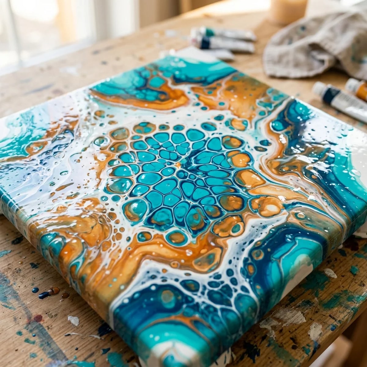 Effetto celle (cells) ottenuto con il medium per pouring ARTMIE Abstract waves