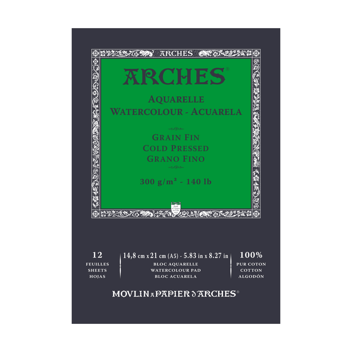 Blocco acquerello ARCHES grana fine pressato a freddo bianco naturale 300 g/m² - 12 fogli (formati A5 – A3)