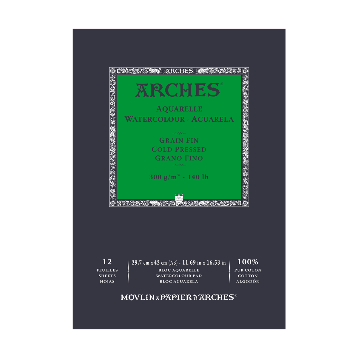 Blocco acquerello ARCHES grana fine pressato a freddo bianco naturale 300 g/m² - 12 fogli (formati A5 – A3)