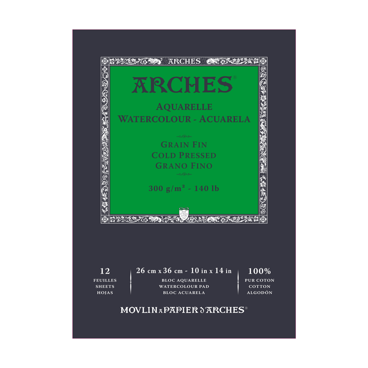 Blocco acquerello ARCHES grana fine pressato a freddo bianco naturale 300 g/m² - 12 fogli (formati A5 – A3)