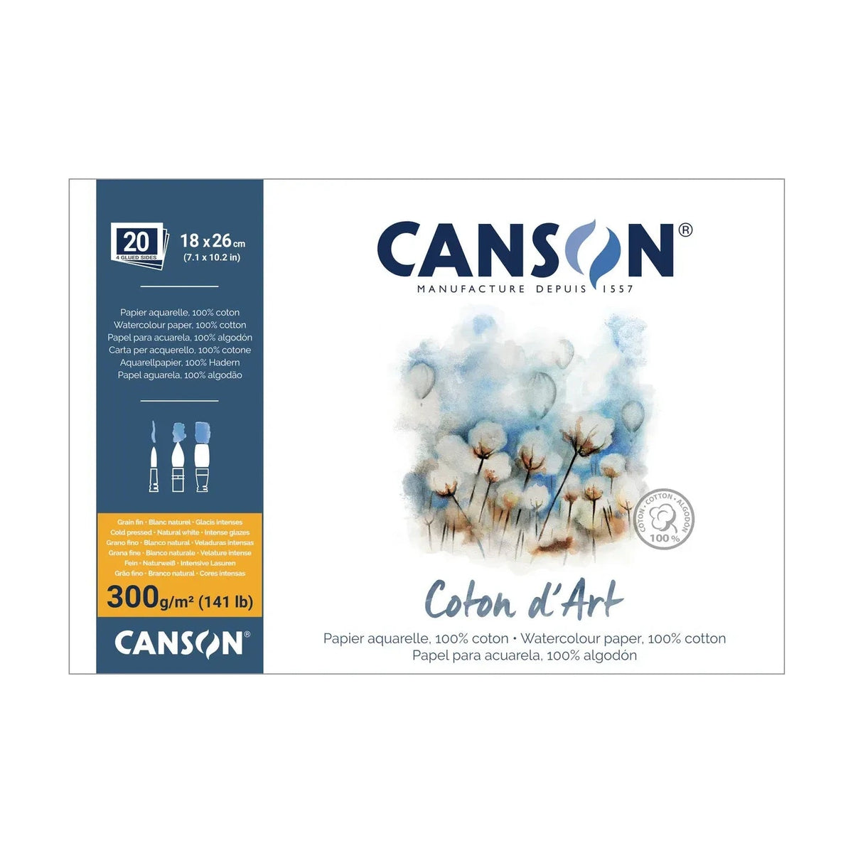 Blocco acquerello CANSON Coton d'Art CP 300 g/m² 18 x 26 cm - 20 fogli