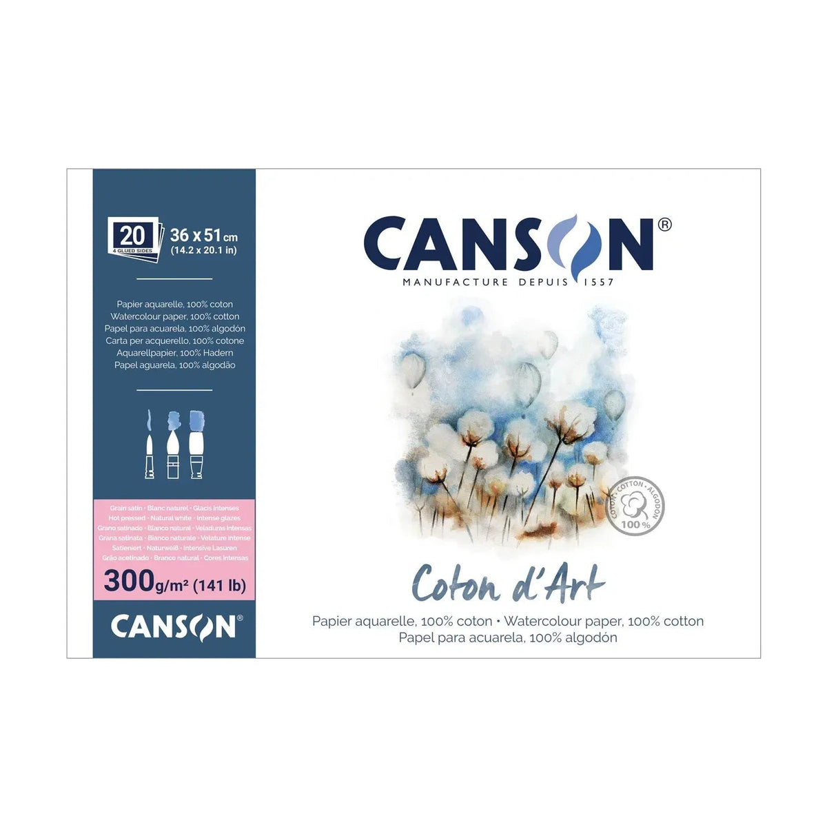 Blocco acquerello CANSON Coton d'Art HP 300 g/m² 36 x 51 cm - 20 fogli
