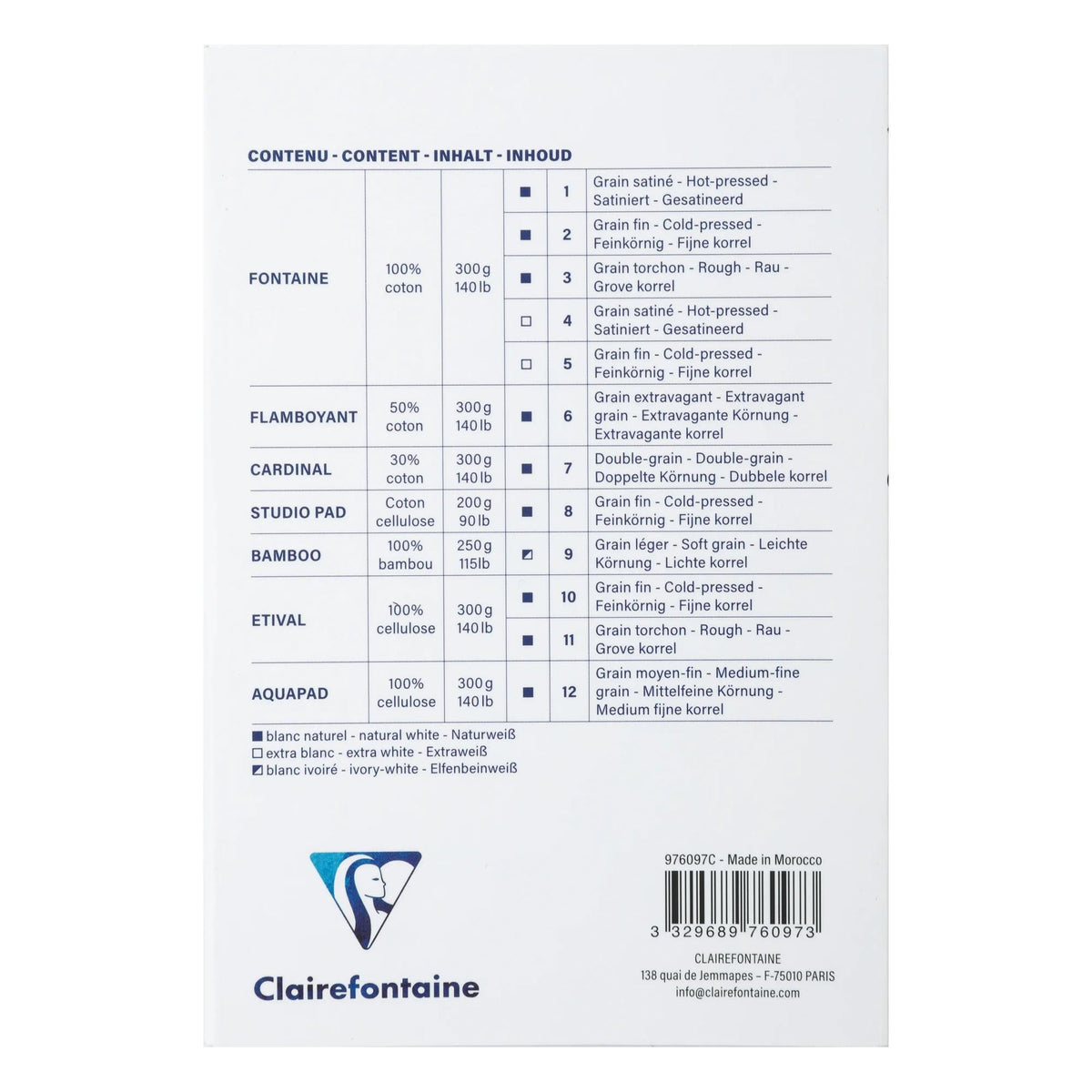 Blocco acquerello CLAIREFONTAINE Aqua Essentials 200 a 300 g/m² 10 – 24 cm - 12 fogli