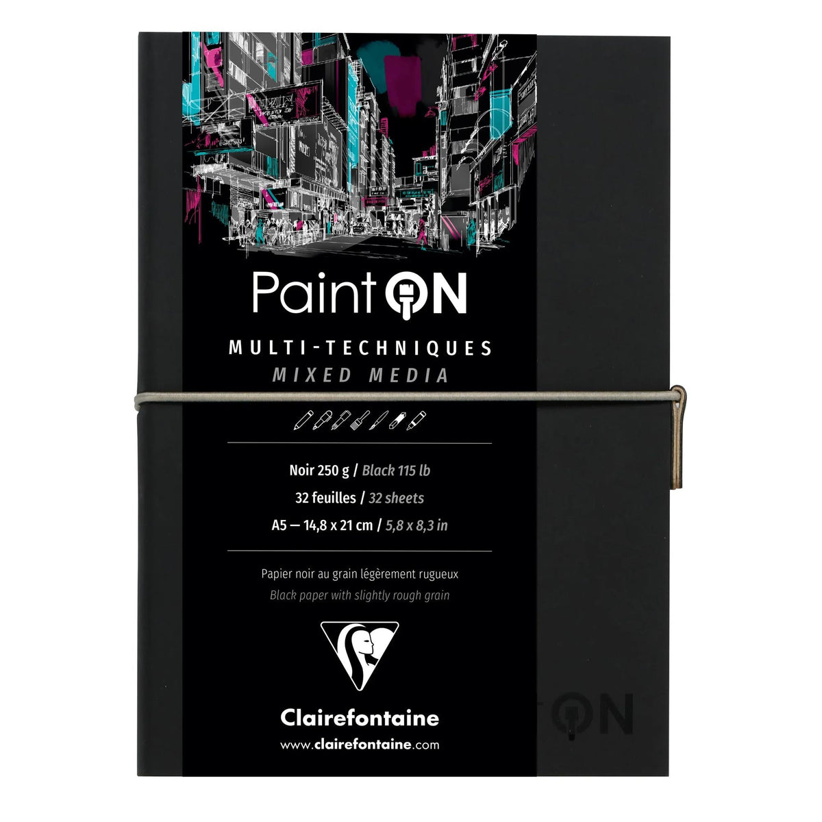 Blocco carta Clairefontaine Paint'On nero 250 g/m² - 32 fogli (A5 – 14 x 14 cm)