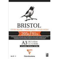 Blocco da disegno CLAIREFONTAINE Bristol 205 g/m² A4 – A3 - 20 fogli