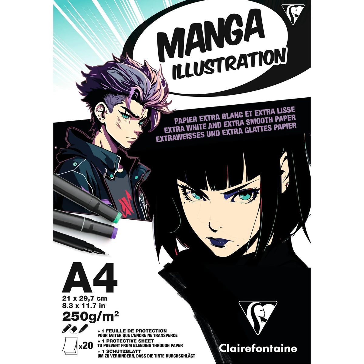 Blocco da disegno CLAIREFONTAINE Manga Illustration 250 g/m² A5 – A3 - 20 fogli