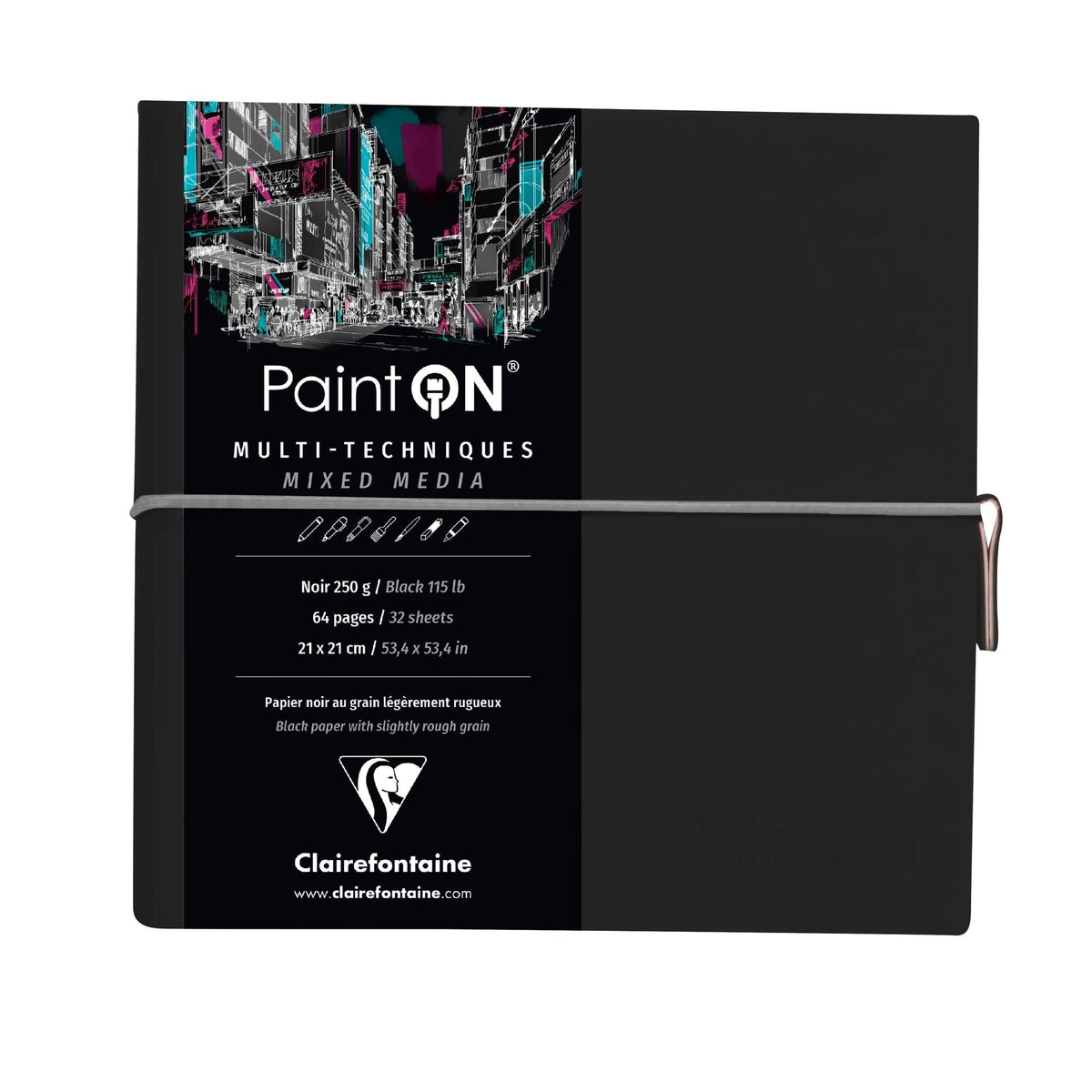 Blocco da disegno CLAIREFONTAINE Paint'On mixed media 250 g/m² 19 x 19 cm - 32 fogli – Nero