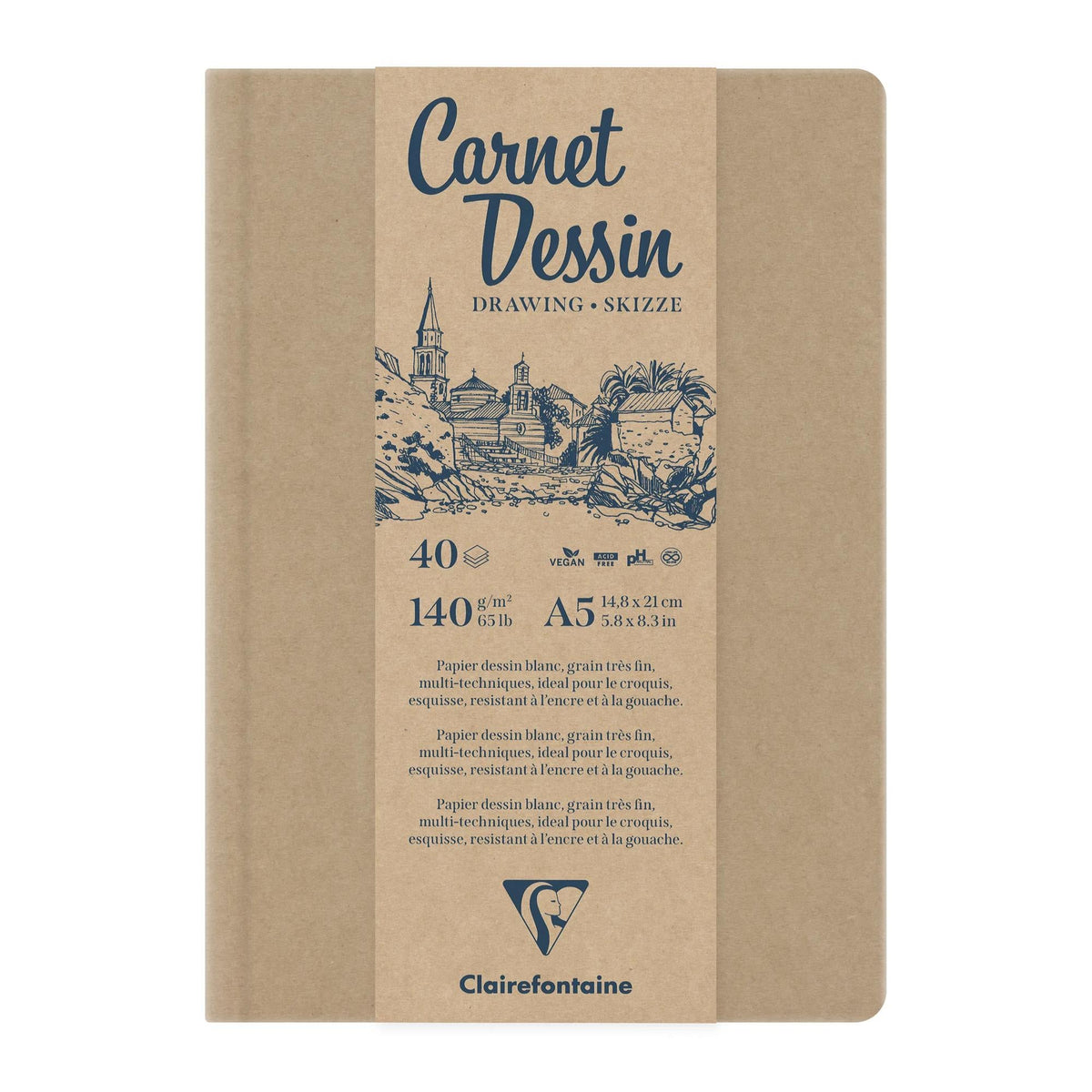 Blocco di carta da disegno CLAIREFONTAINE carta kraft bianca A5 140 g - 40 fogli