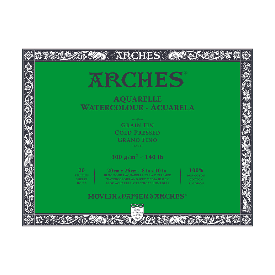 Blocco per acquerello ARCHES Grana Fine Bianco Naturale 300 g/m² – 20 fogli