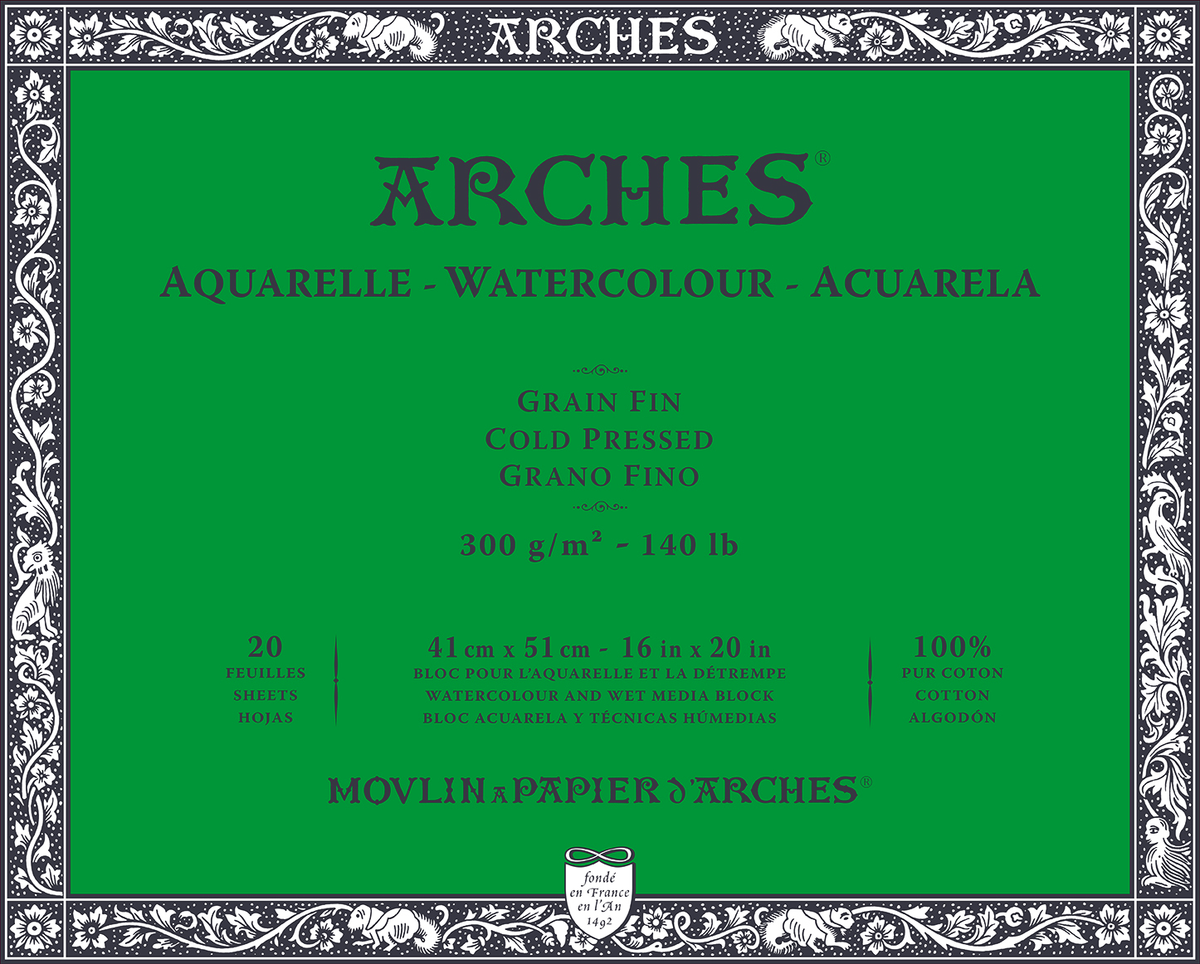Blocco per acquerello ARCHES Grana Fine Bianco Naturale 300 g/m² – 20 fogli