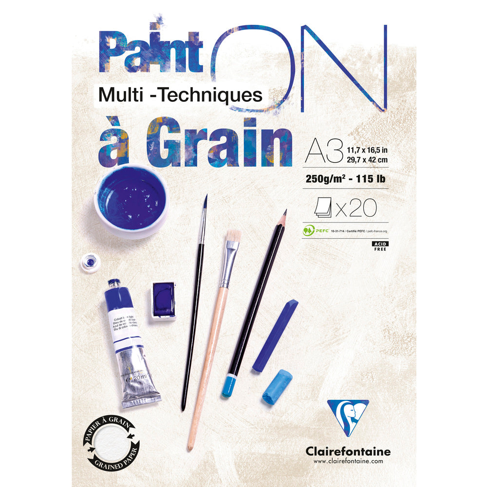 Blocco per tecniche miste CLAIREFONTAINE Paint'On a grain 250 g – 20 fogli