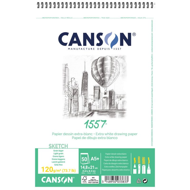 CANSON 1557 blocco da disegno 120 g/m² A5 30 fogli rilegatura a spirale