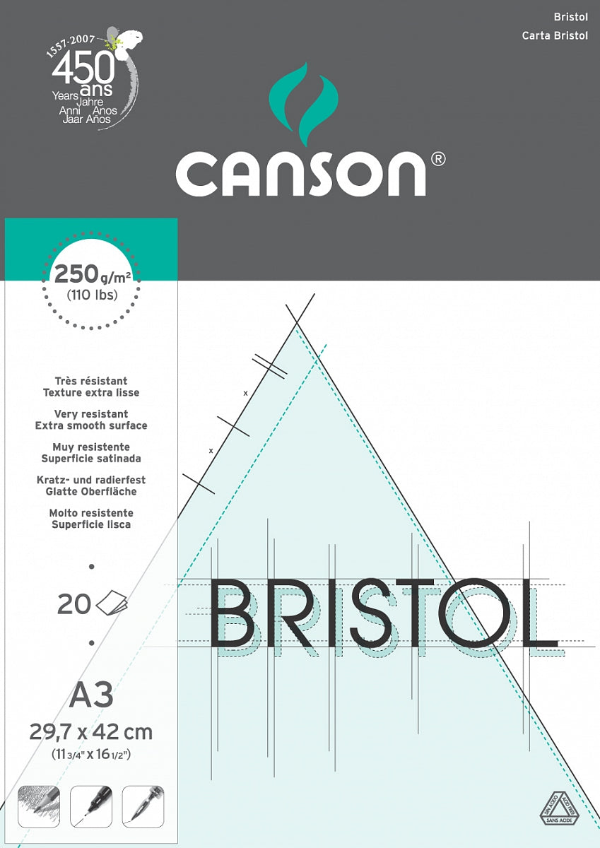 Canson Bristol blocco da disegno 250 g/m² 20FG A3 incollato