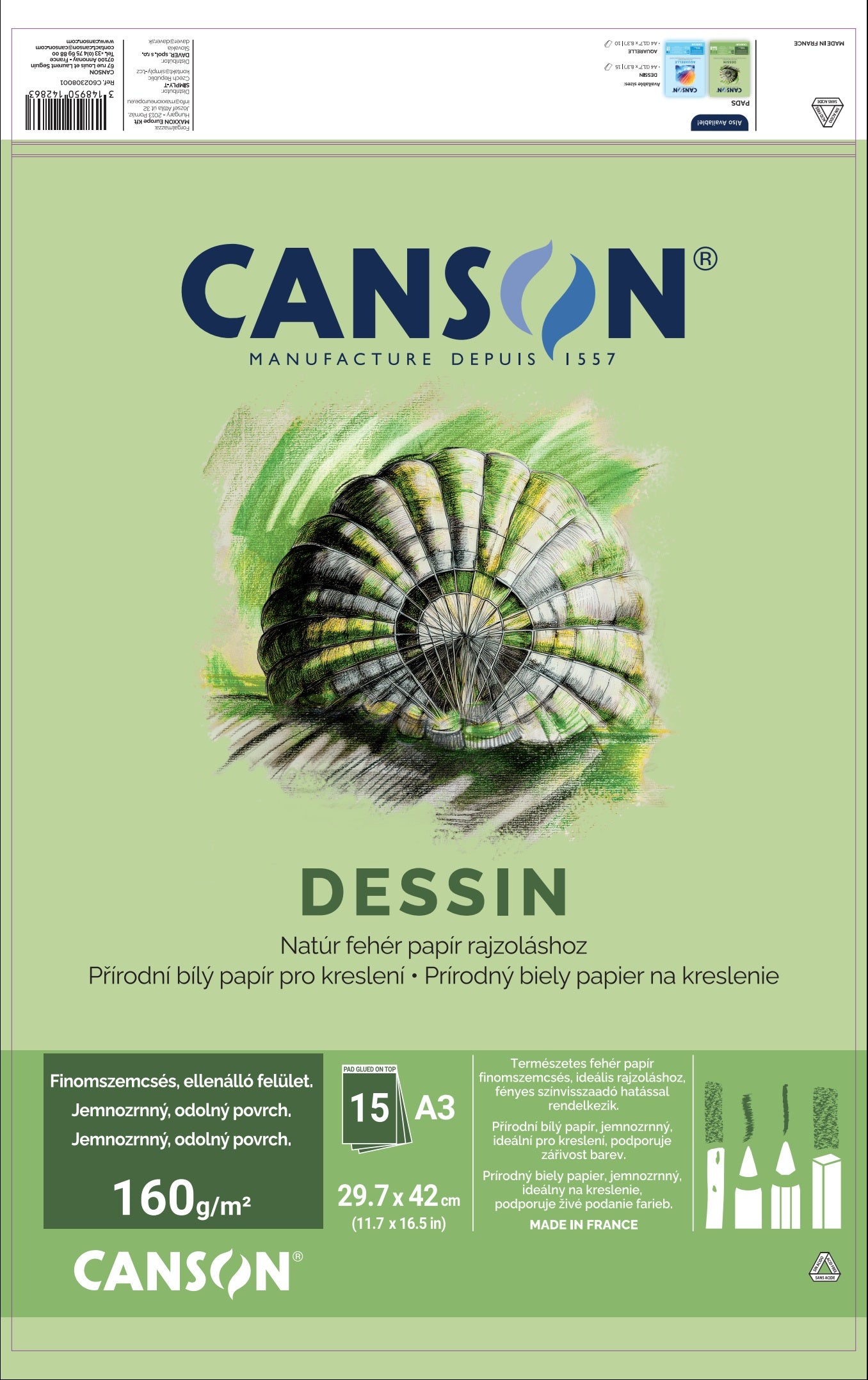 Blocco da disegno CANSON Dessin A3 160 g - 15 fogli