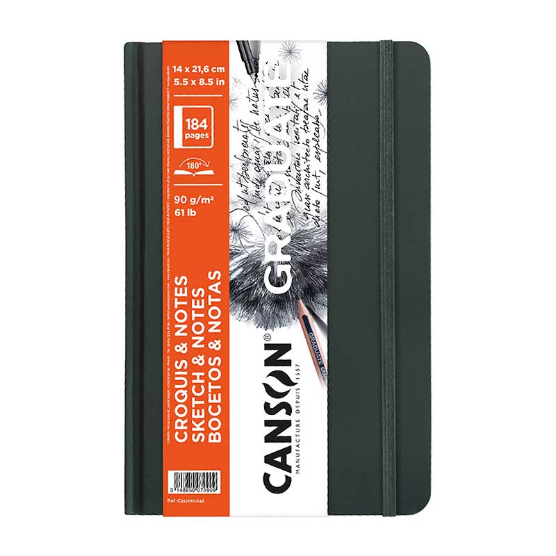 Canson Graduate Art Book taccuino da disegno con copertina rigida 90 g/m² 184 fogli 14 x 21,6 cm Dark Grey