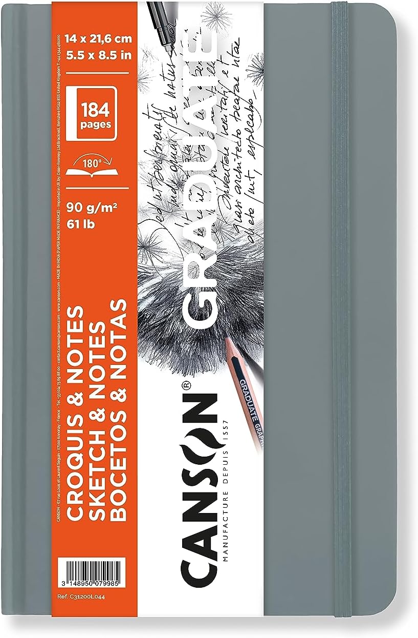 Canson Graduate Art Book taccuino da disegno con copertina rigida 90 g/m² 184 fogli 14 x 21,6 cm Light Grey