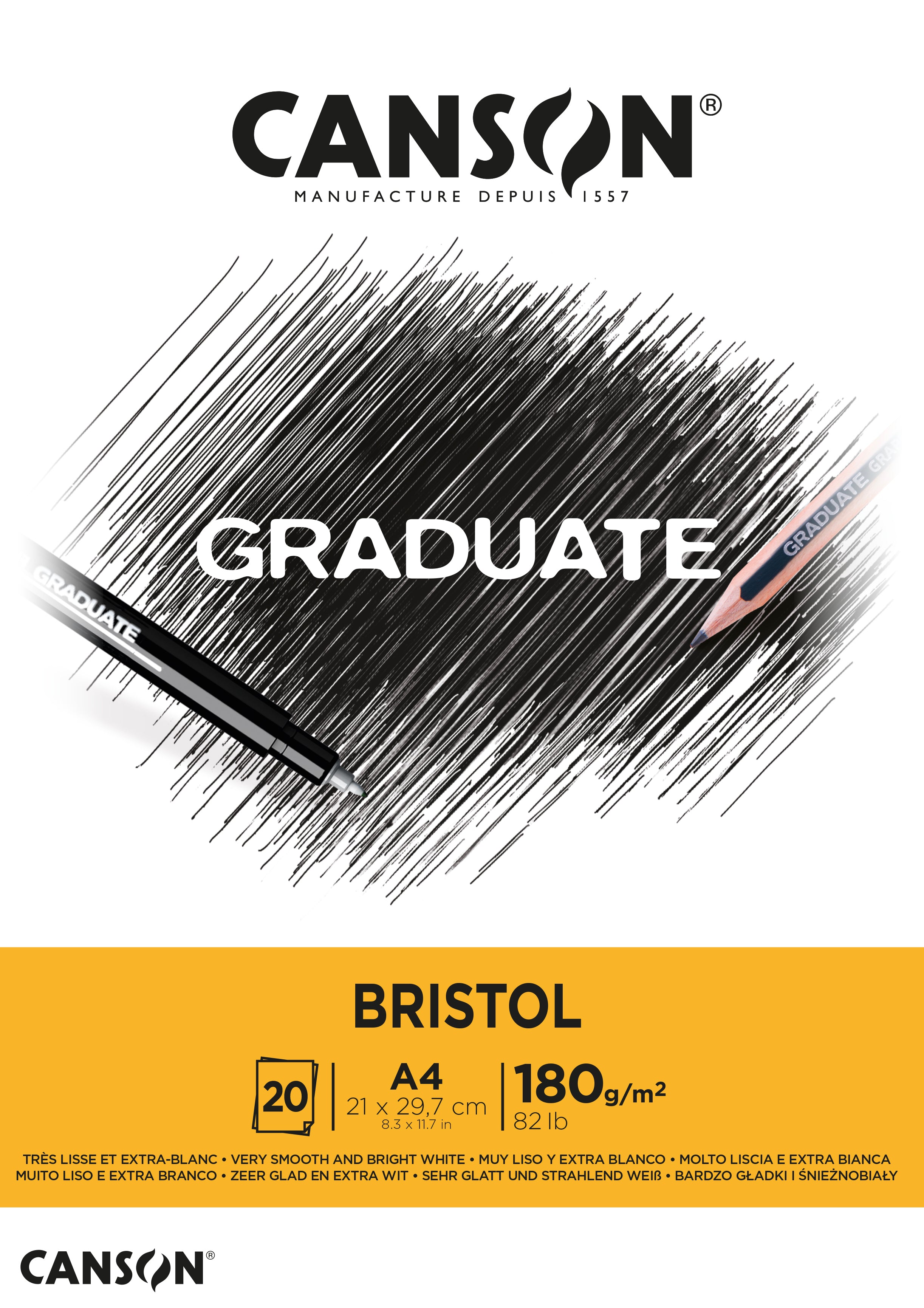 Blocco da disegno CANSON Graduate Bristol 180 g/m² A4 - 20 fogli, incollato