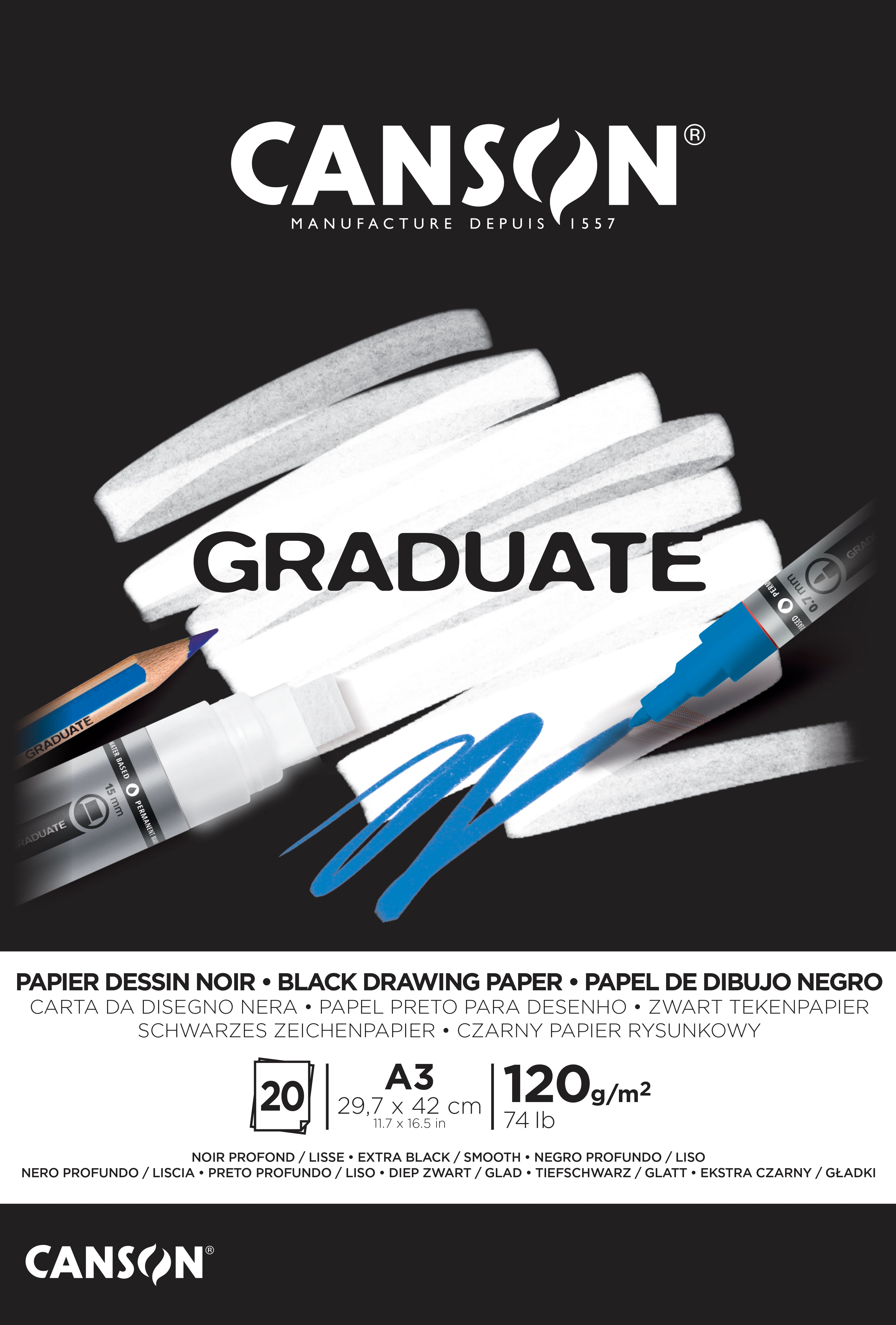 Album da disegno nero CANSON Graduate 120 g/m² A3 - 20 fogli, collato